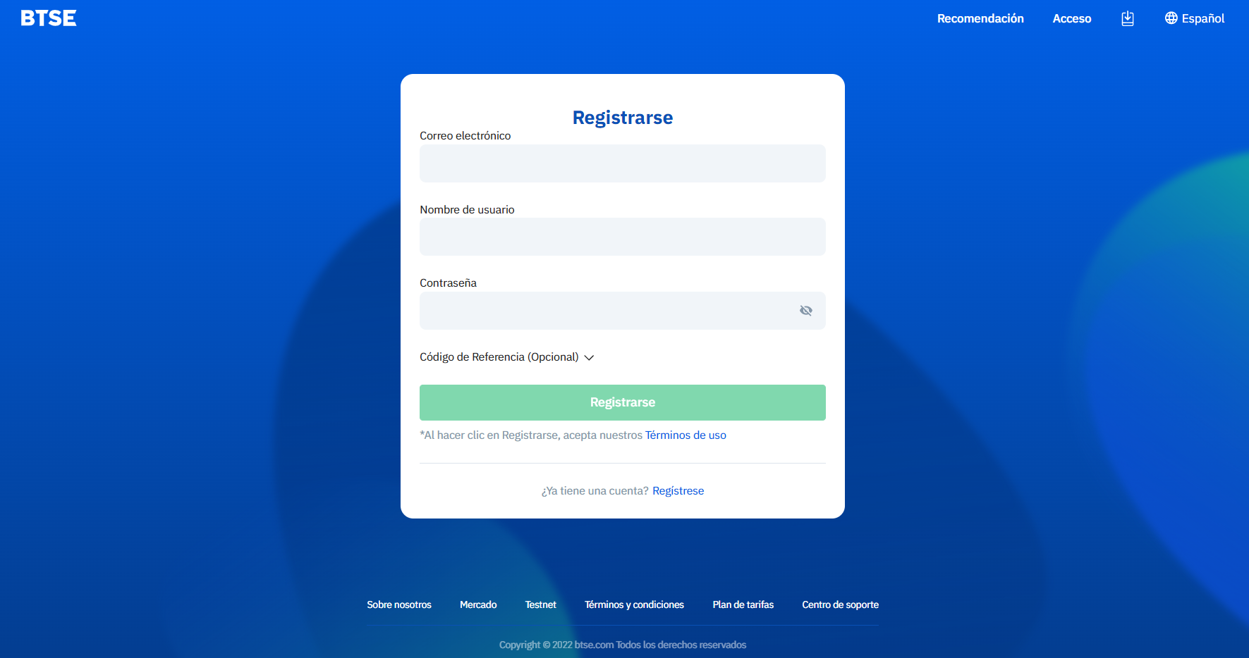 Registro en la plataforma de crypto derivados BTSE Registro en la plataforma de crypto derivados BTSE