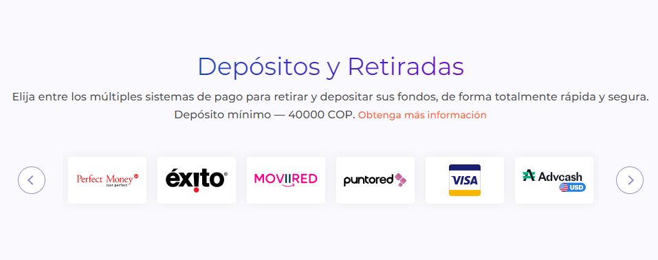 Puede depositar y retirar fondos de diferentes maneras Puede depositar y retirar fondos de diferentes maneras