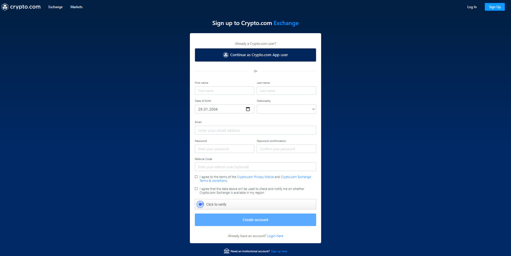 Registro en Crypto.com Registro en Crypto.com