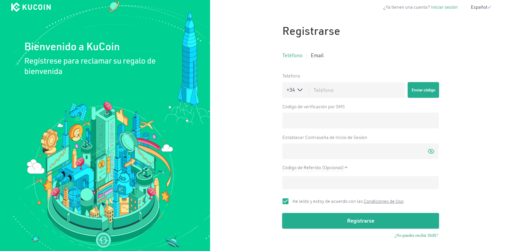 Registro en la plataforma de comercio KuCoin Registro en la plataforma de comercio KuCoin