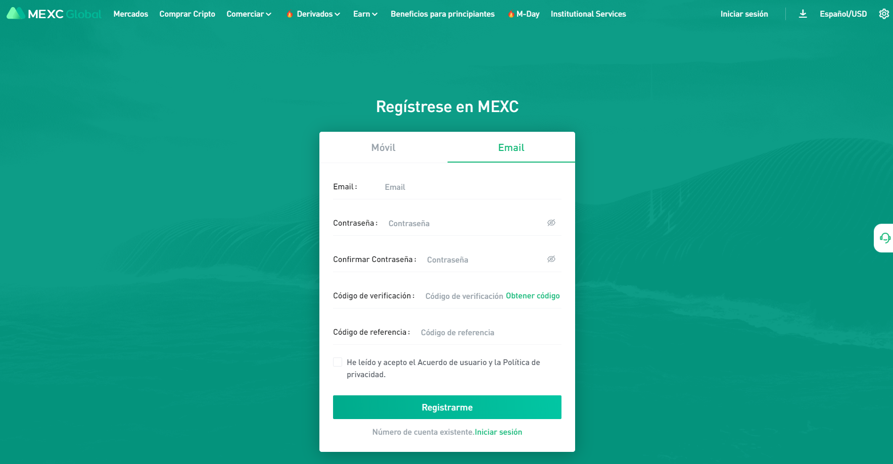Página de registro Página de registro