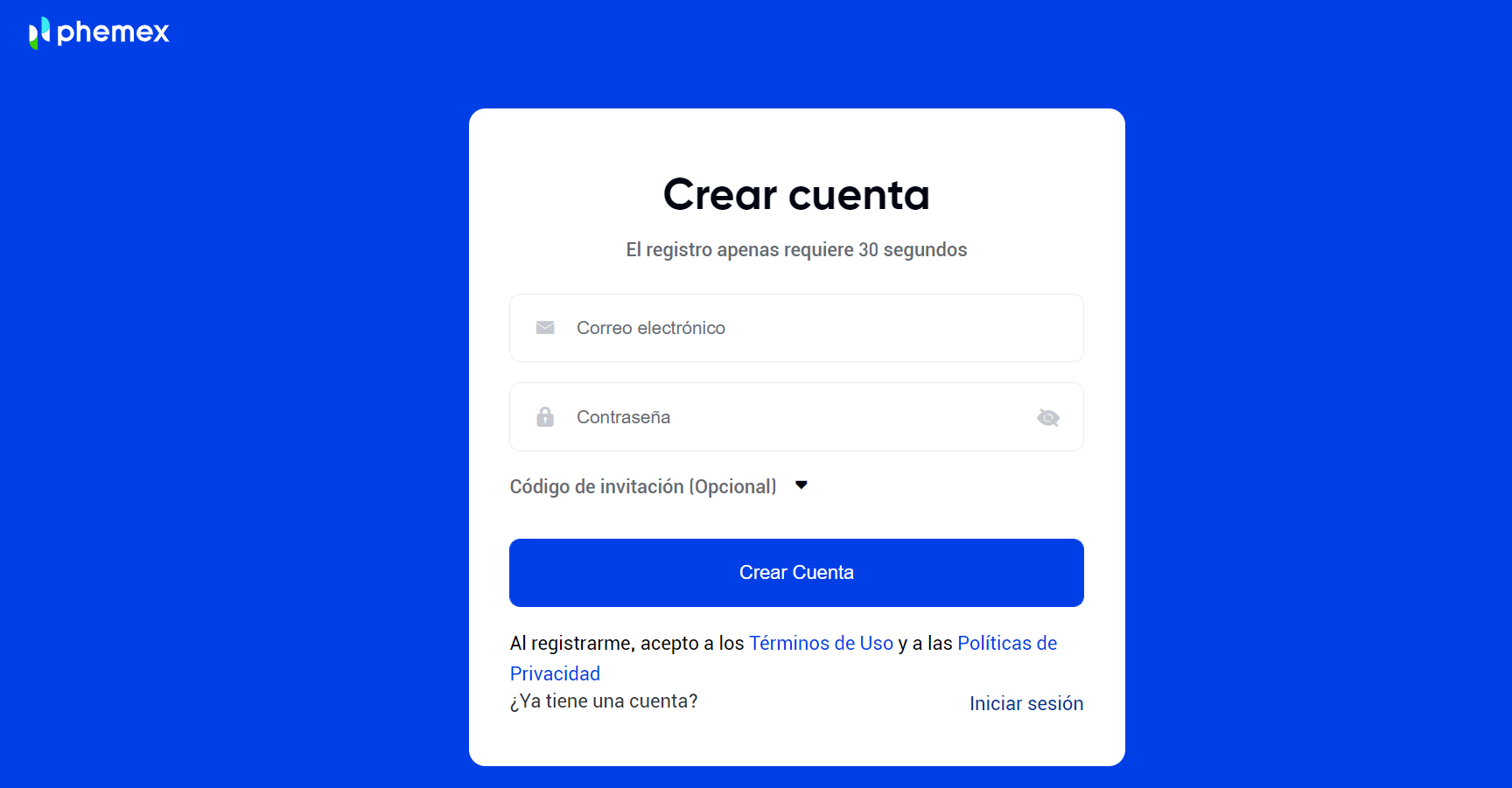 Regístrese en la plataforma de negociación de Phemex Regístrese en la plataforma de negociación de Phemex