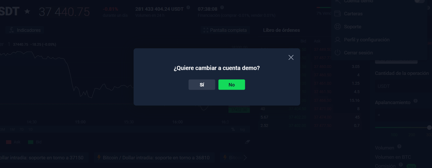 Cambiar a cuenta de demostración Cambiar a cuenta de demostración